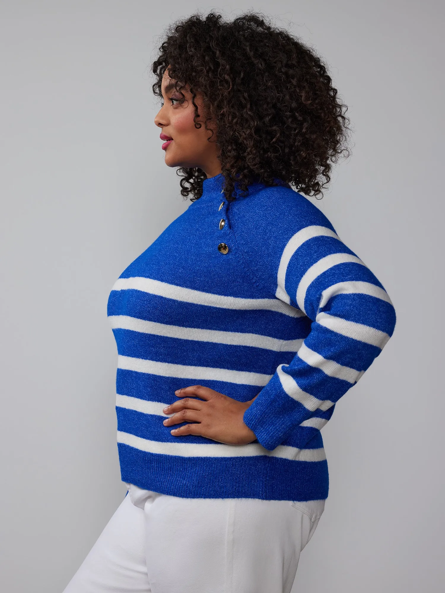 Plus Long Sleeve Striped Sweater