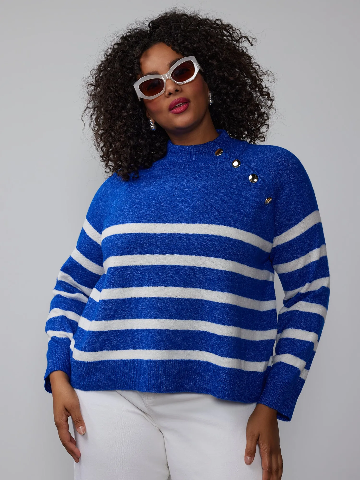 Plus Long Sleeve Striped Sweater