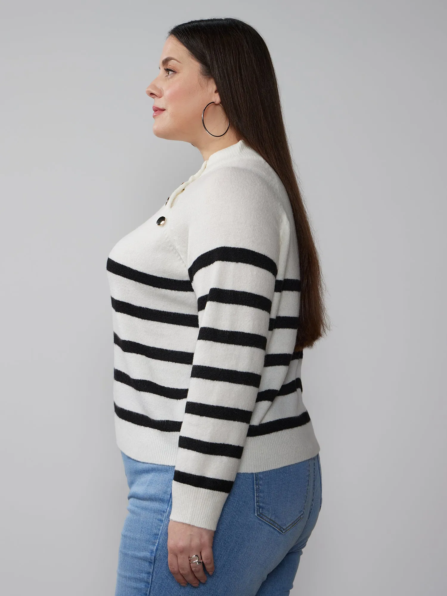 Plus Long Sleeve Striped Sweater