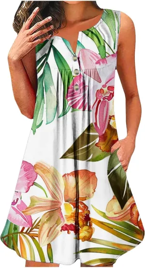 Plus Size Easter Dress Cotton Caftans for Women Midi Summer Dresses Button Dress for Women