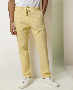 Rare Rabbit Men's Monter Mustard Stripe Dobby Mid-Rise With Drawstring And Elastic Waistband Regular Fit Trouser