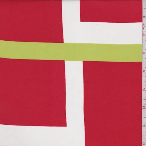 Red/Lime/Orange Broken Plaid Crepe Georgette Fabric