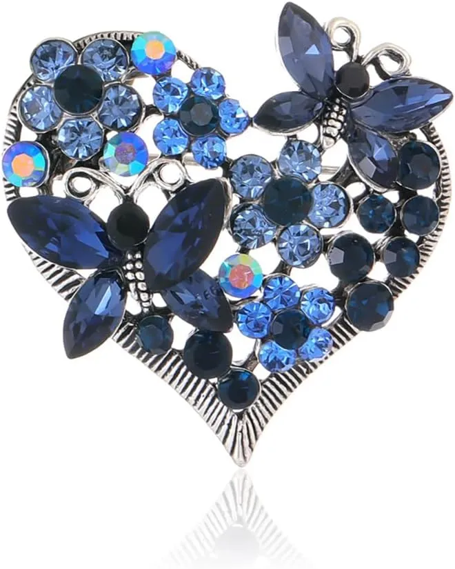 Rhinestone Heart Brooch Sparkling Crystal Flower Brooch Pin Vintage Crystal Butterfly Brooch Elegant Heart Insect Clothing Bags Hats Accessories Wedding Birthday Party Christmas Jewelry for Women