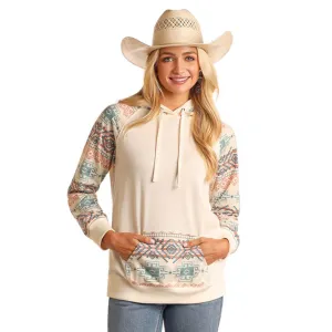 Rock & Roll Women's Natural & Aztec Sleeve Hoodie