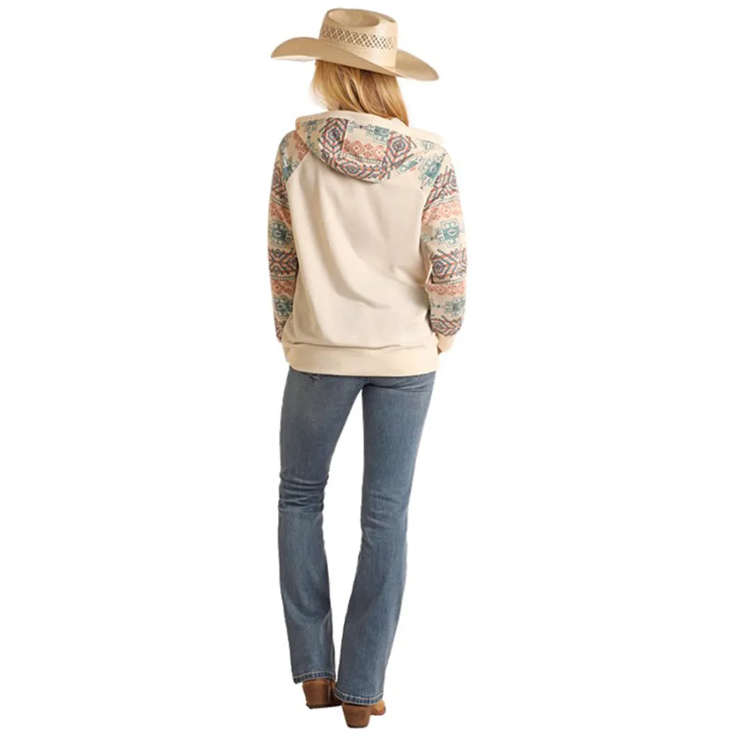 Rock & Roll Women's Natural & Aztec Sleeve Hoodie