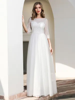 Romantic O Neck Tulle Wedding Dresses with Floral Lace EP00719