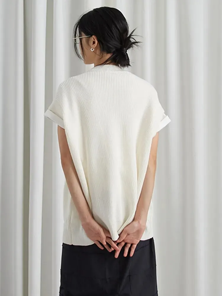 Solid Casual Sweater For Women Round Neck Sleeveless Hollow Out Loose Chic Style Sweaters Female Fashion Clothes