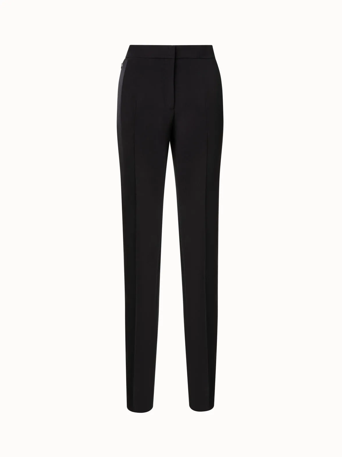 Straight Silk Crêpe Pants with Satin Side Trim