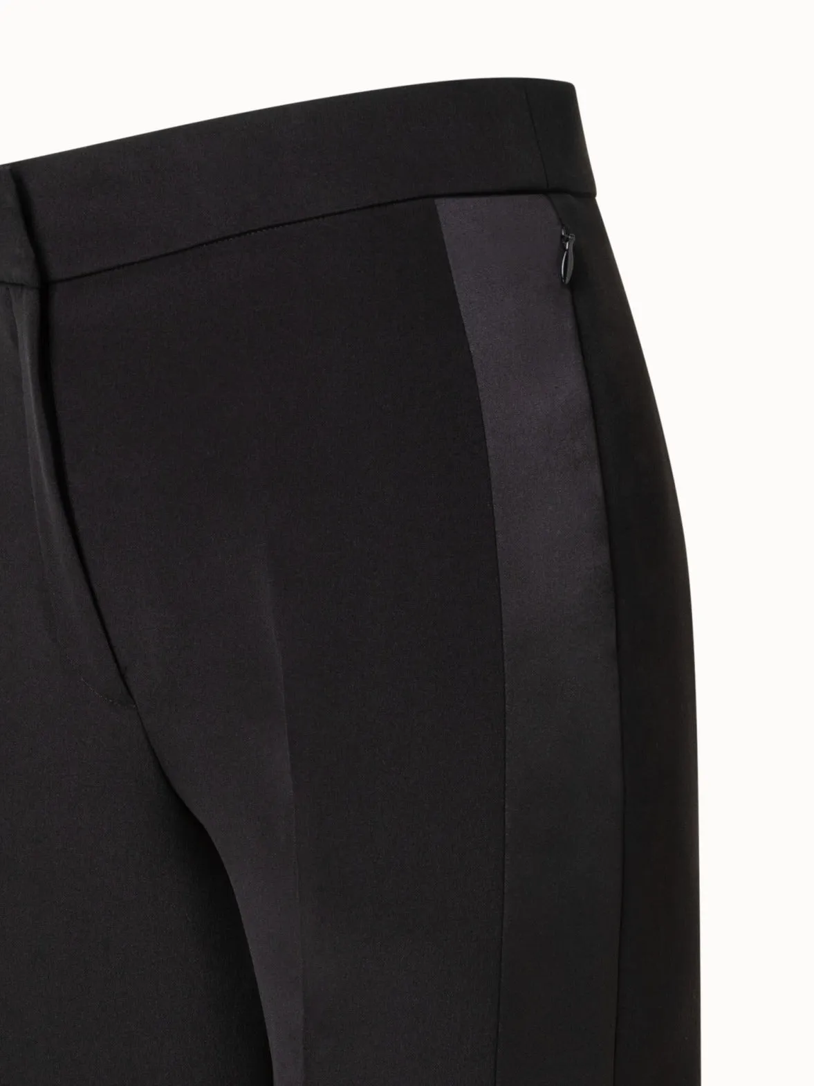 Straight Silk Crêpe Pants with Satin Side Trim