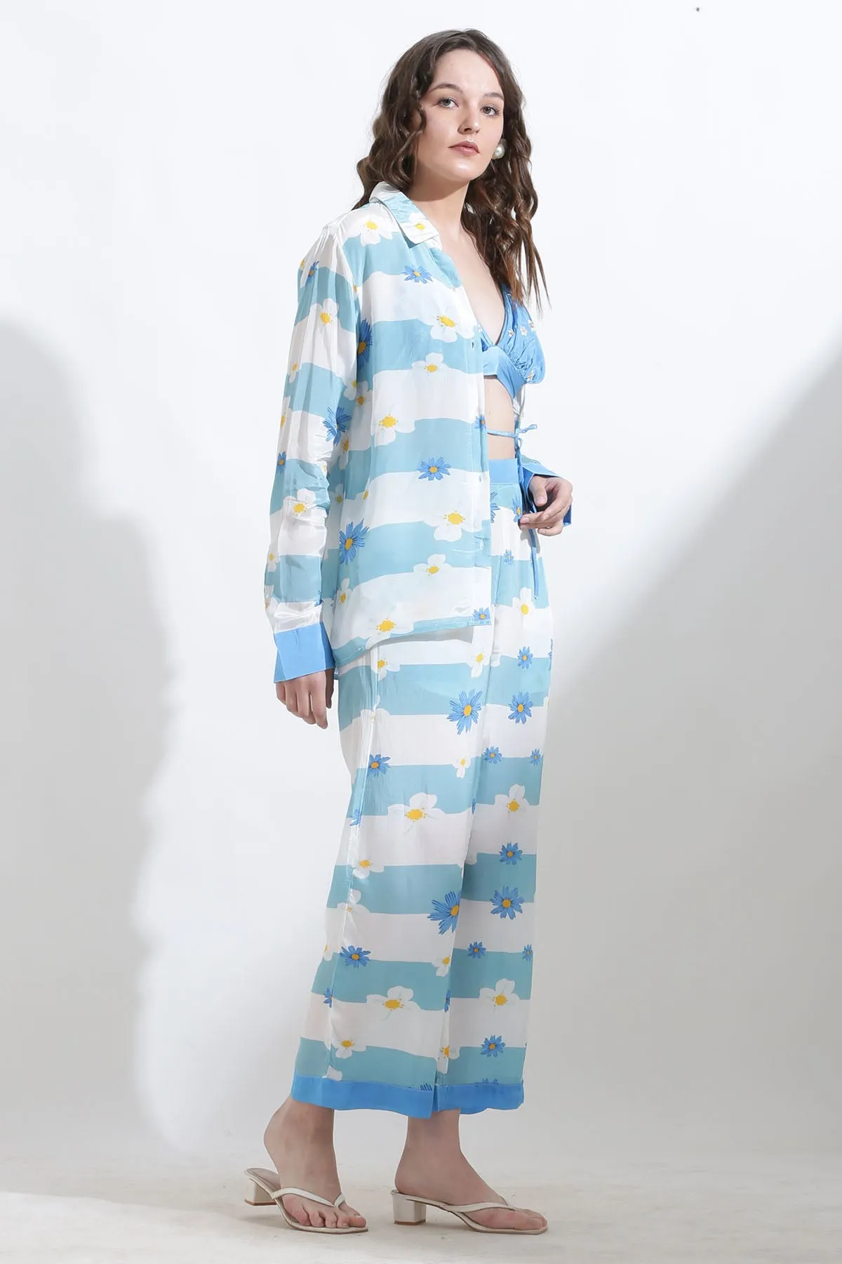 Striped Floral Crepe Co-ord Set