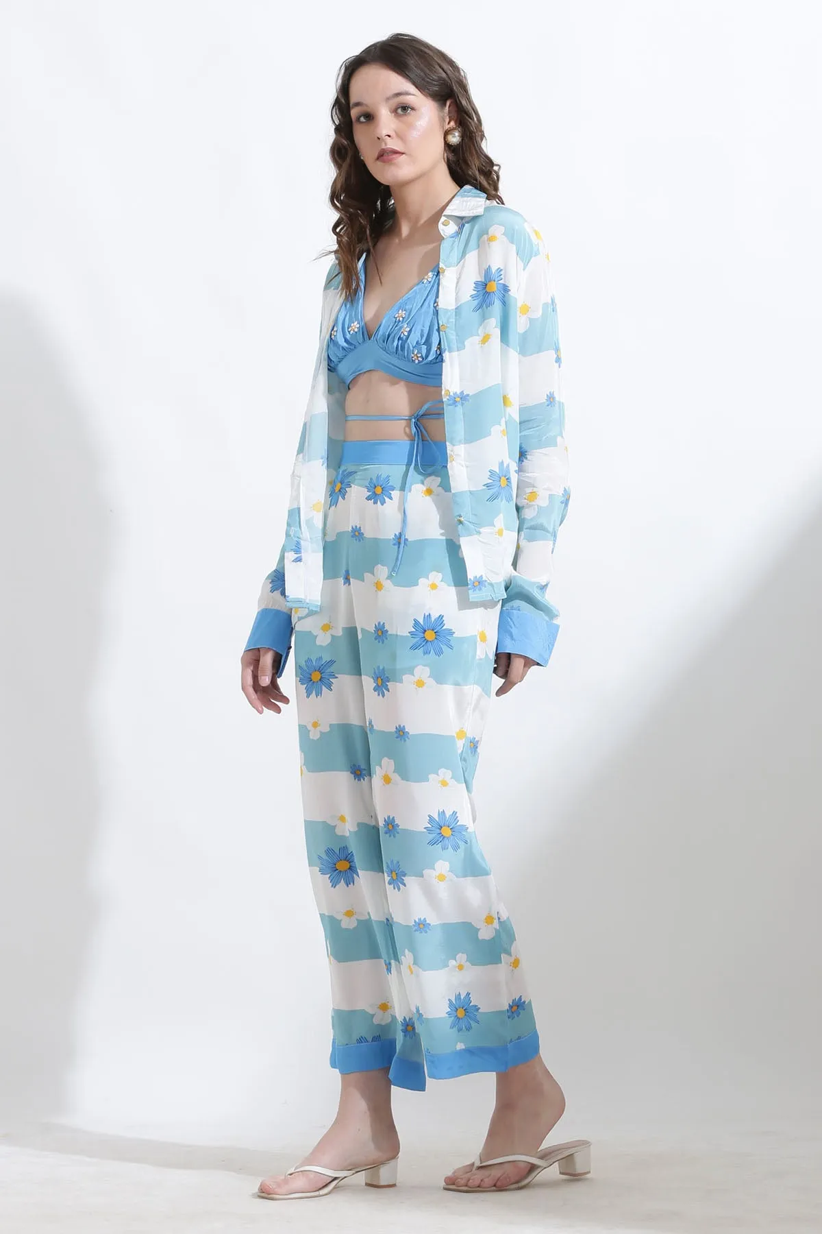 Striped Floral Crepe Co-ord Set