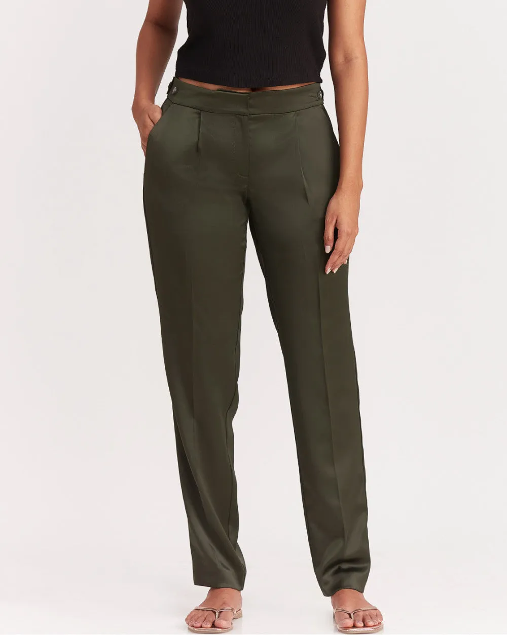 Tapered Fit Satin Smart Pants - Seaweed Green