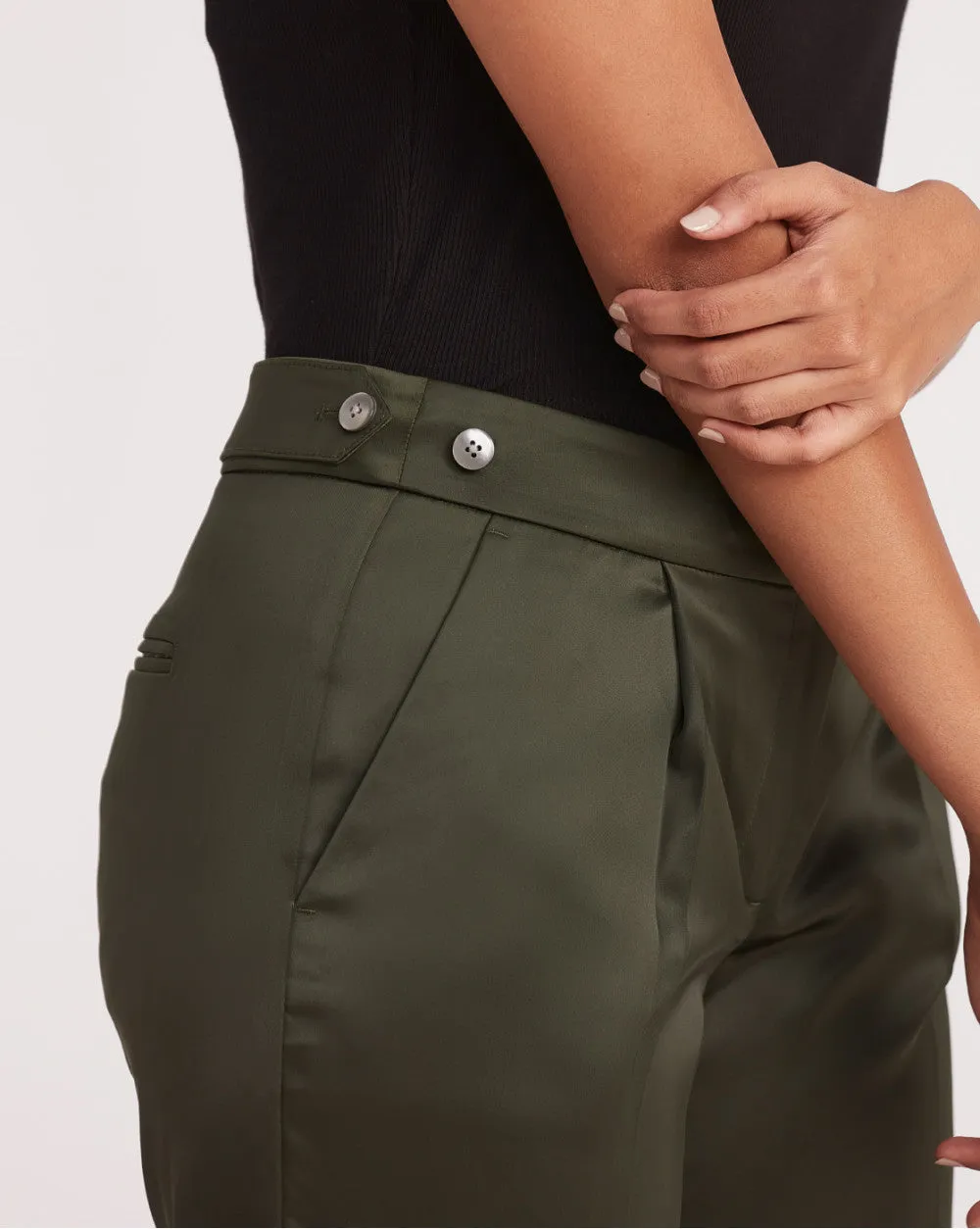 Tapered Fit Satin Smart Pants - Seaweed Green