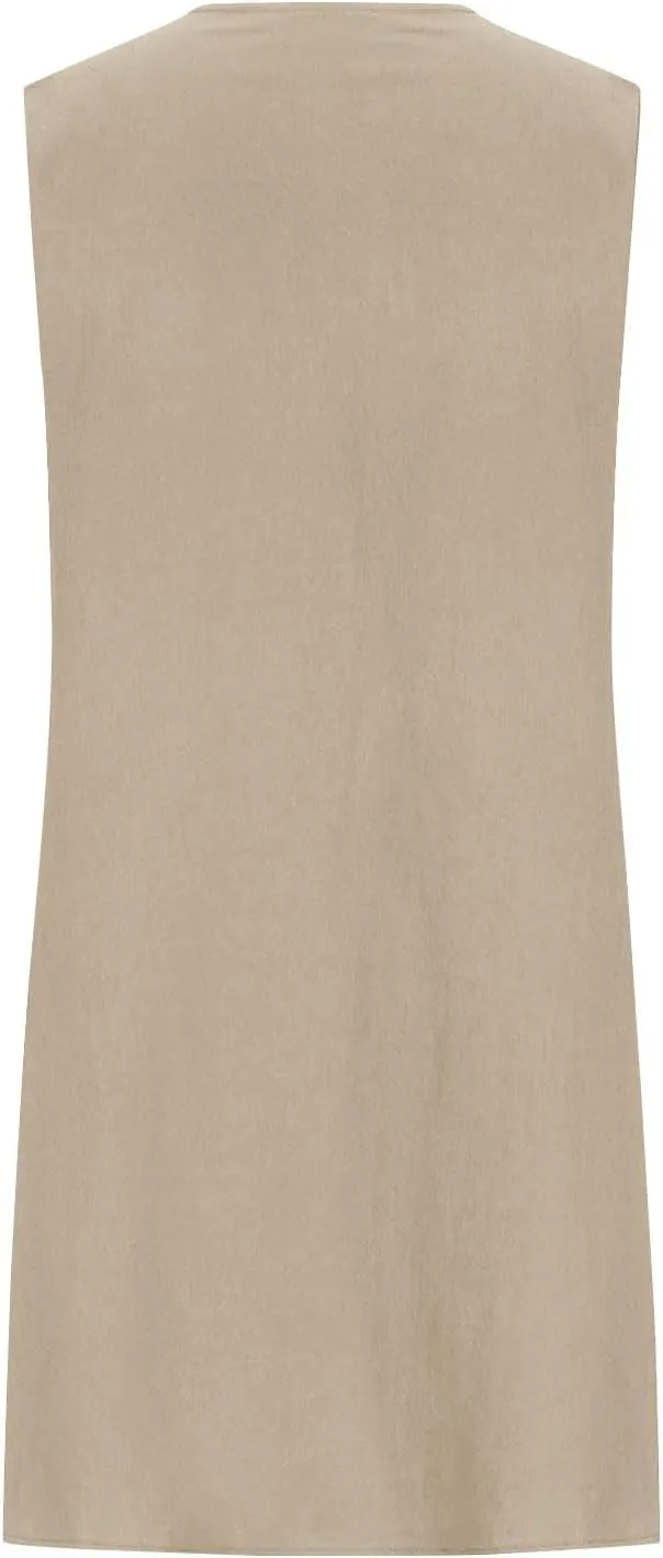 TARIENDY Womens Cotton Linen Dresses Casual Summer Crewneck Sleeveless Dress Plus Size Pleated Sundress Loose Sundresses