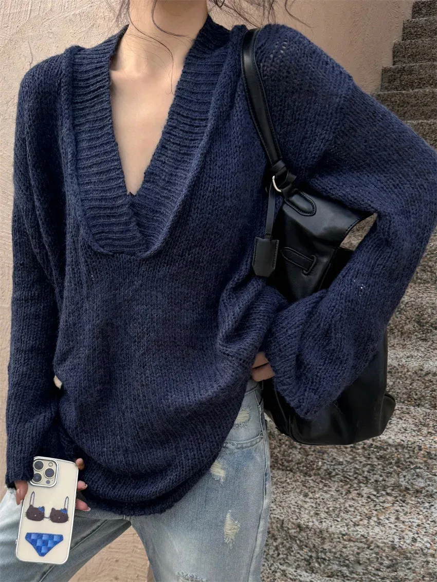 TAVIMART  -  Lazy Style Women Sweaters Chic Loose V-Neck Casual Winter Gentle Oversize Office Lady Winter Knitted Pullovers