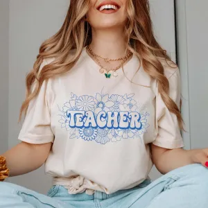 Teacher Floral Retro Tee