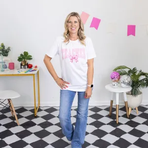 Teacher Pink with Glitter Bow Bella Graphic Tee