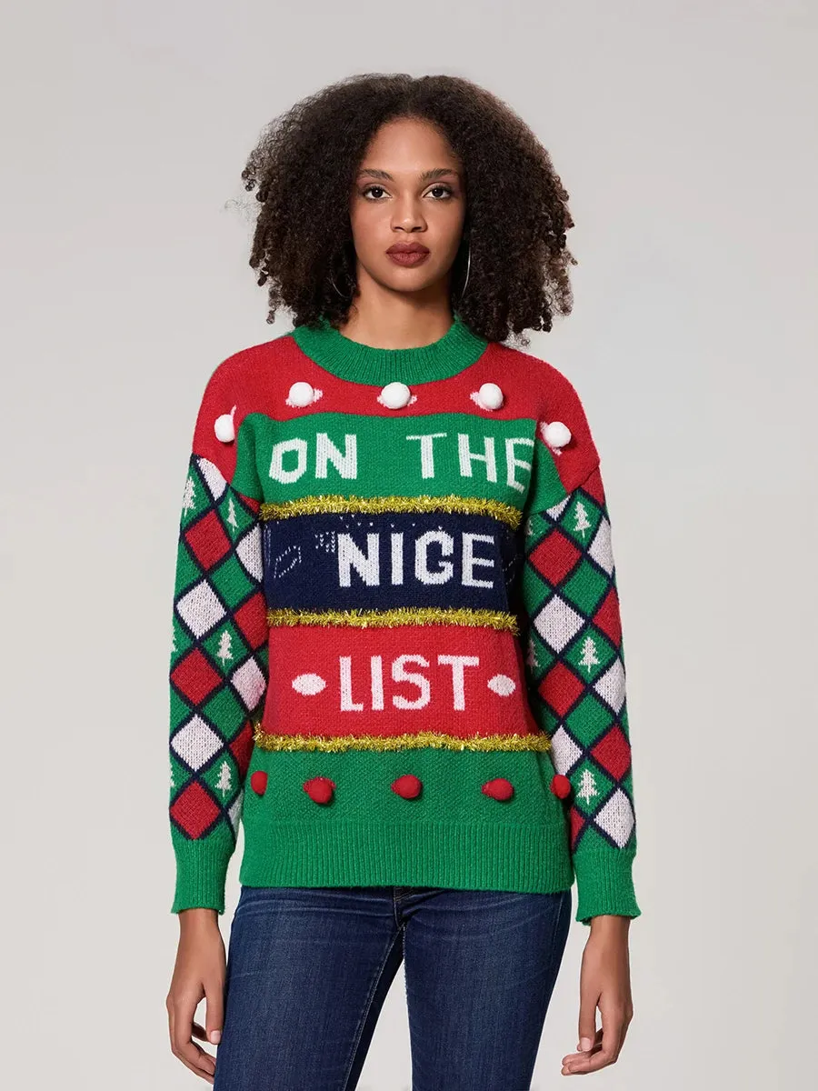 Toleet-Christmas Knitted Sweater Women Casual Long Sleeve O Neck Pullovers Tops Letter Print Knitwear Jumpers Festival Rave Clothes
