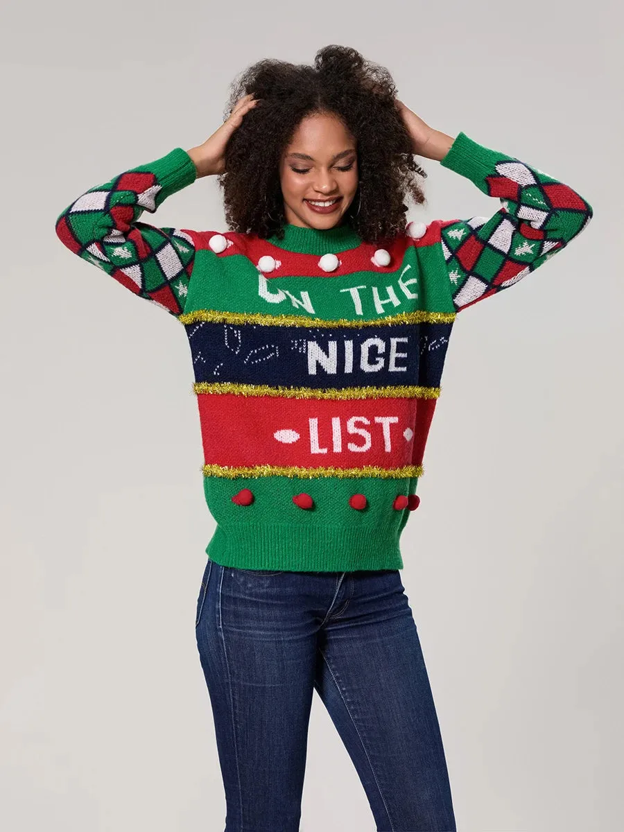 Toleet-Christmas Knitted Sweater Women Casual Long Sleeve O Neck Pullovers Tops Letter Print Knitwear Jumpers Festival Rave Clothes