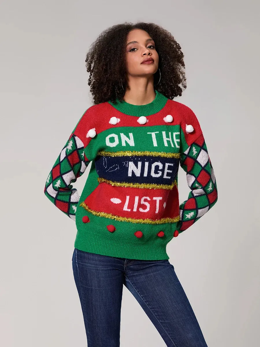 Toleet-Christmas Knitted Sweater Women Casual Long Sleeve O Neck Pullovers Tops Letter Print Knitwear Jumpers Festival Rave Clothes