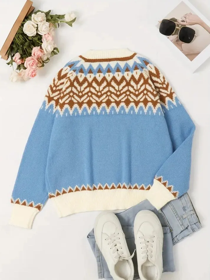 Winter Women's Christmas sweater Casual High Neck Fair Isle Knit Sweater