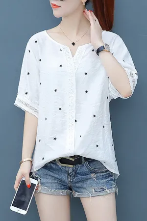 Women Notch Neck Polka Dot Button Down Shirt - WSB75144