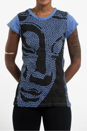 Womens Big Buddha Face T-Shirt in Blue