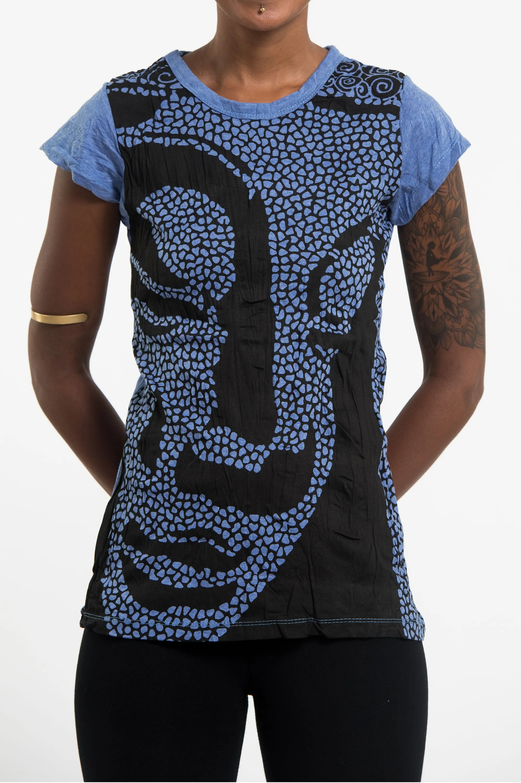 Womens Big Buddha Face T-Shirt in Blue