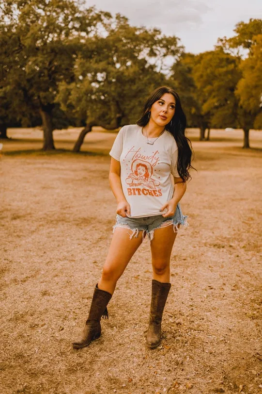 Women's Howdy B*tch Western Cowgirl Graphic Tee in Natural