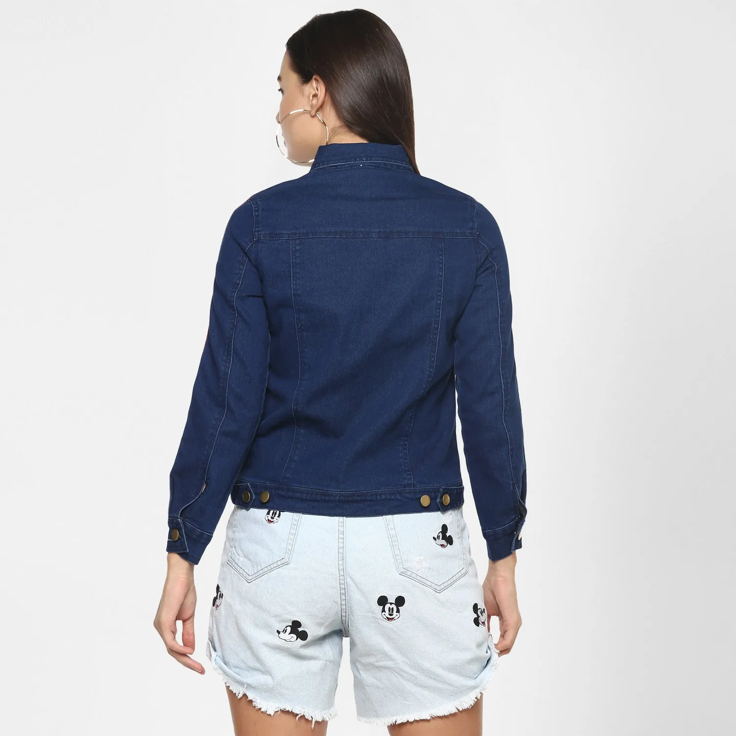 Women's Navy Blue Jacket with Red Tape - StyleStone