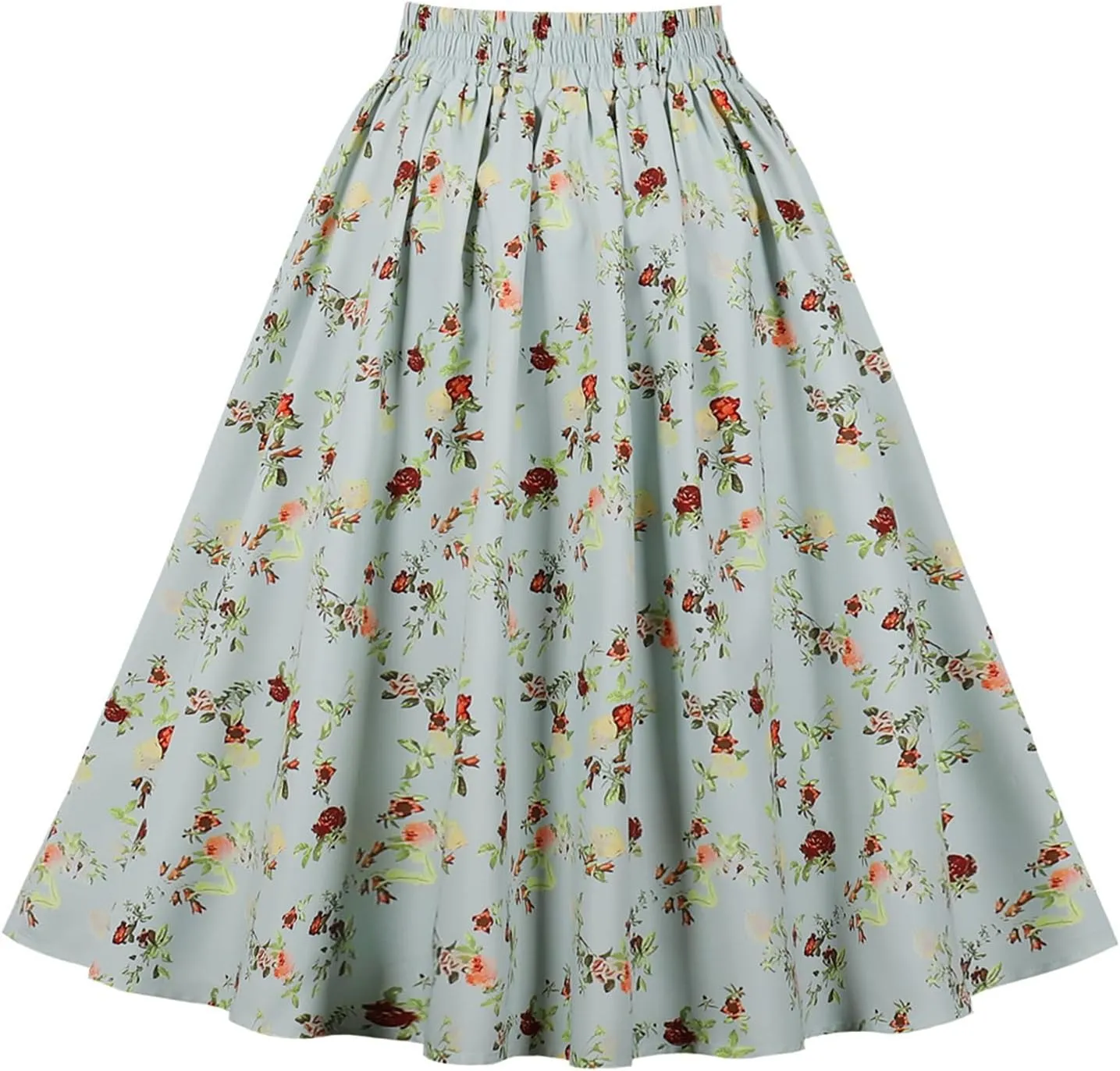 Women's Vintage Floral Skirt High Waist Button Front Midi A-line Skirt