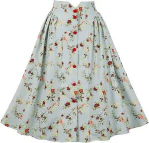 Women's Vintage Floral Skirt High Waist Button Front Midi A-line Skirt