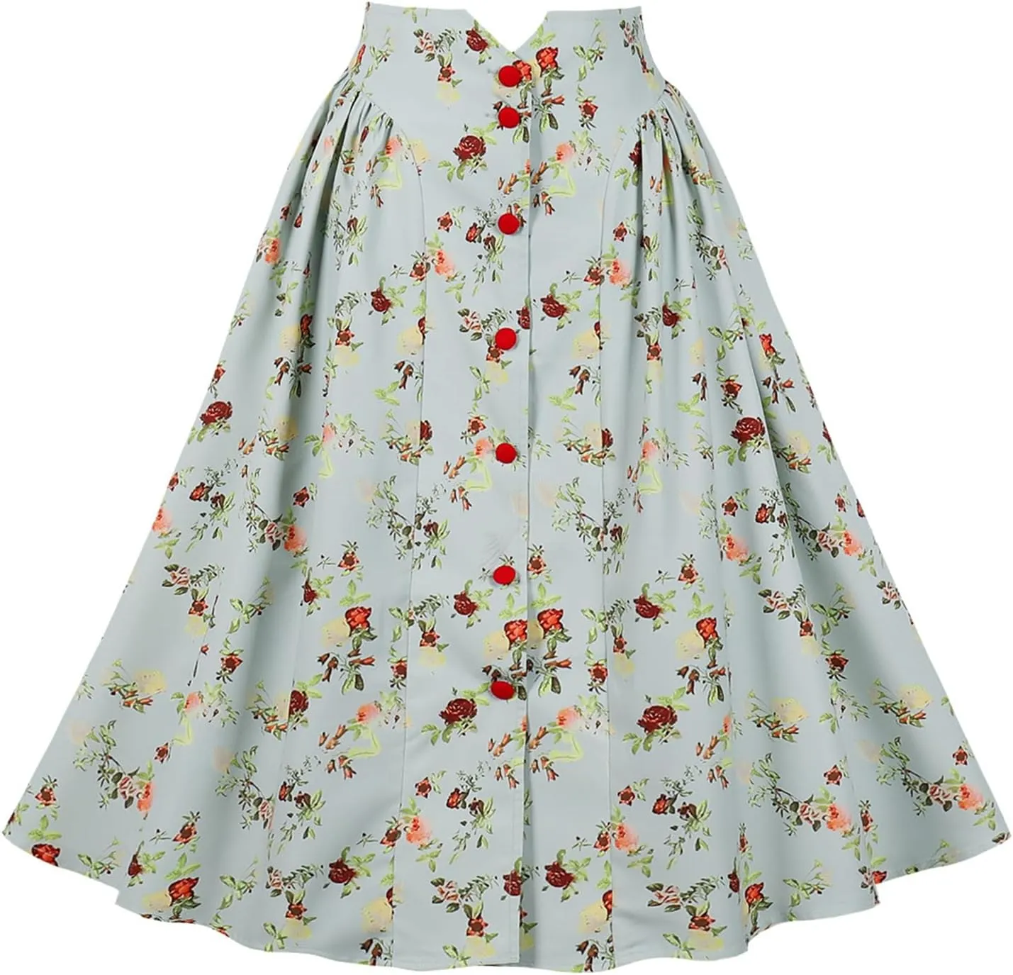 Women's Vintage Floral Skirt High Waist Button Front Midi A-line Skirt