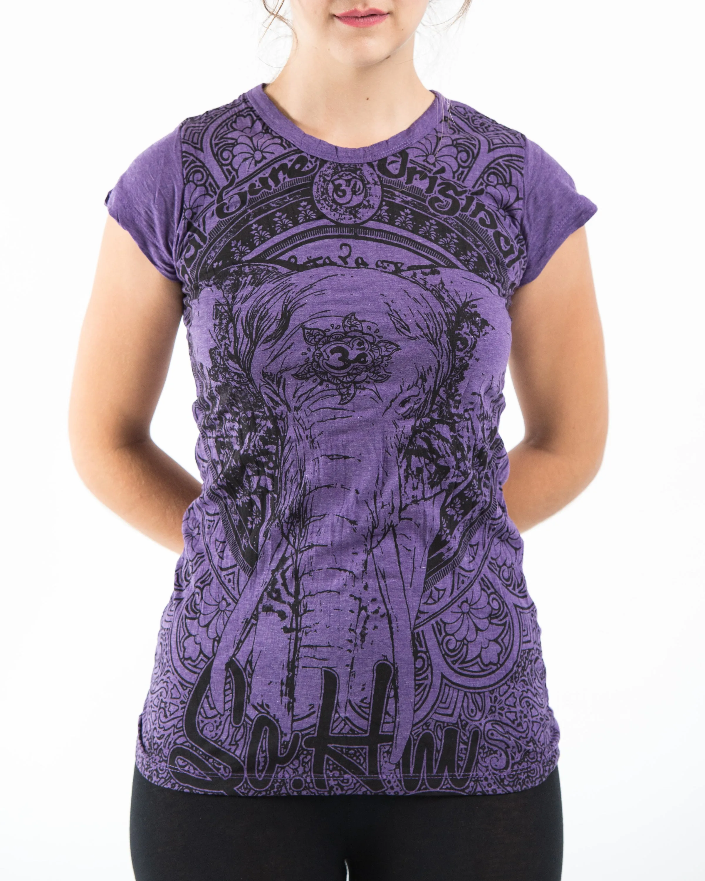 Womens Wild Elephant T-Shirt in Purple